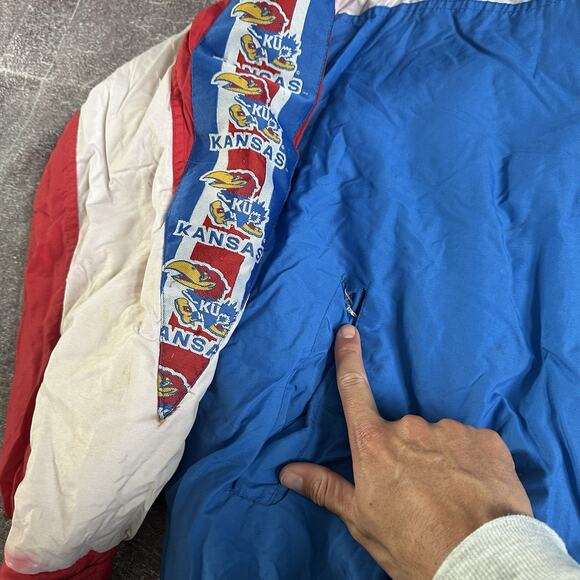 Men's Vintage 90's Turbo Starter Kansas KU Jayhawks Blue Puffer Jacket Sz 2XL - Picture 3 of 8